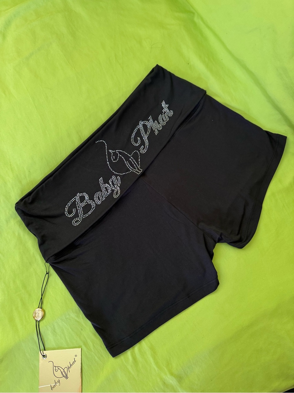 Baby Phat Black Rhinestone Logo Foldover shorts